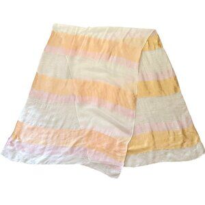 Sheer Silk Scarf Gold Pink Paisley Stripes Silk Lightweight Elegant Wrap 62x22in
